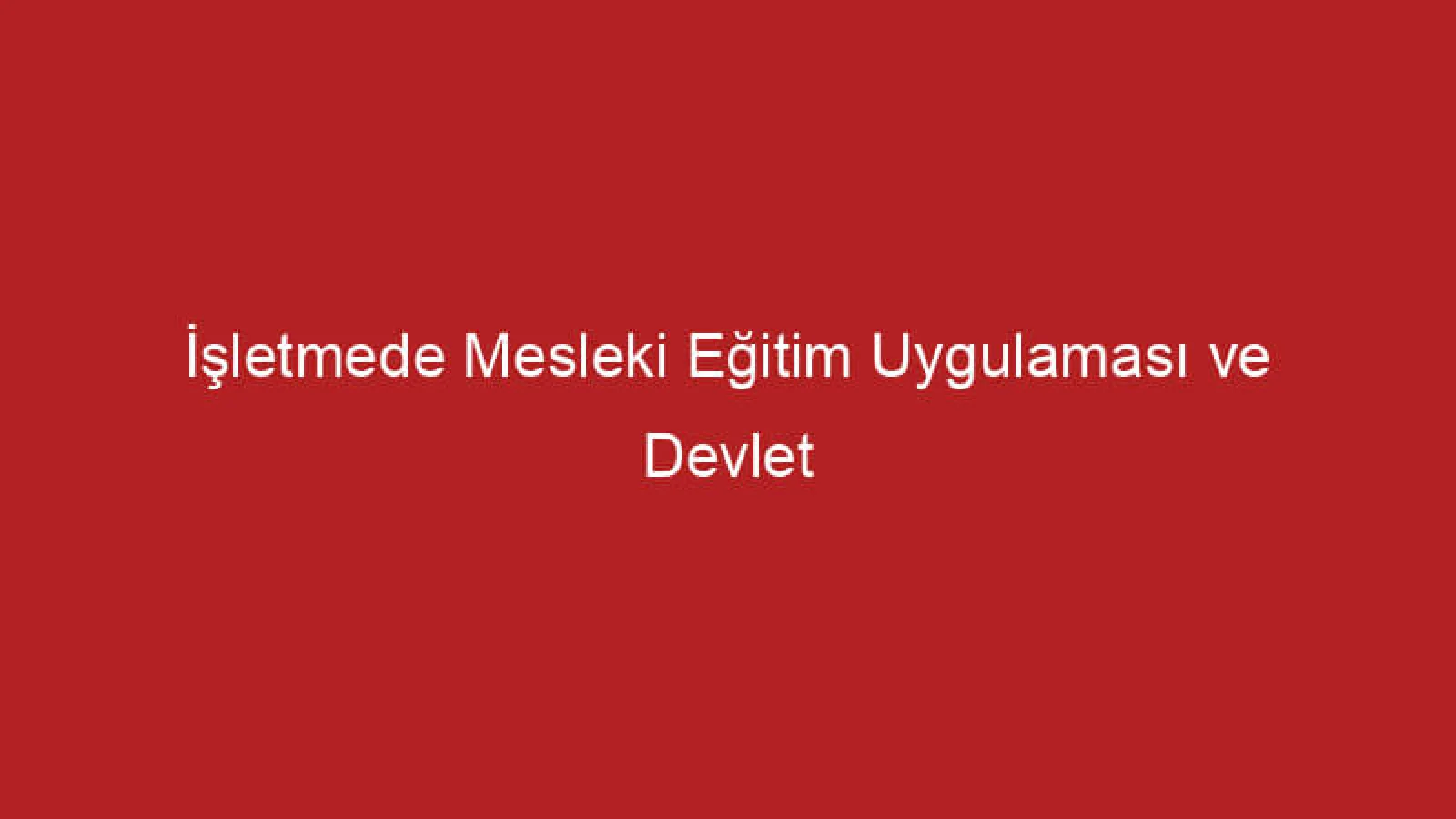 İşletmede Mesleki Eğitim Uygulaması ve Devlet Katkısı